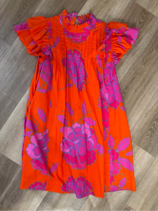Sugarlips Dresses & Skirts - SugarLips Orange Dress with Hot Pink & Teal Floral Trim size SMALL